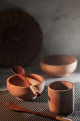 Wooden Eating and Drinking Utensils Photo With Blurred Background
