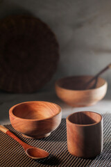 Wooden Eating and Drinking Utensils Photo With Blurred Background

