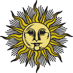 Middle ages Sun Illustration, Medieval Sun Illustration, Sun Illustration, Sun with face