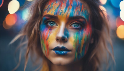 Naklejka premium Brilliance in Detail: Close-Up Portrait Showcases Vibrant Makeup
