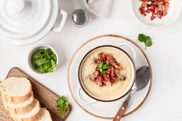White cream soup with bacon
