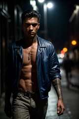 Obraz premium A dangerous assassin gangster lurking in urban street