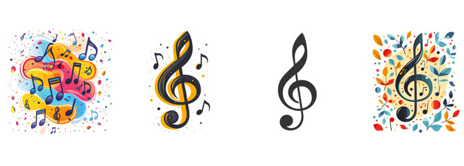 Music note, melody, sound clipart vector illustration set