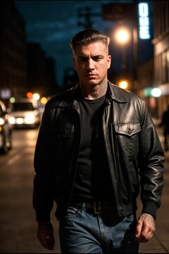 A dangerous assassin gangster lurking in urban street