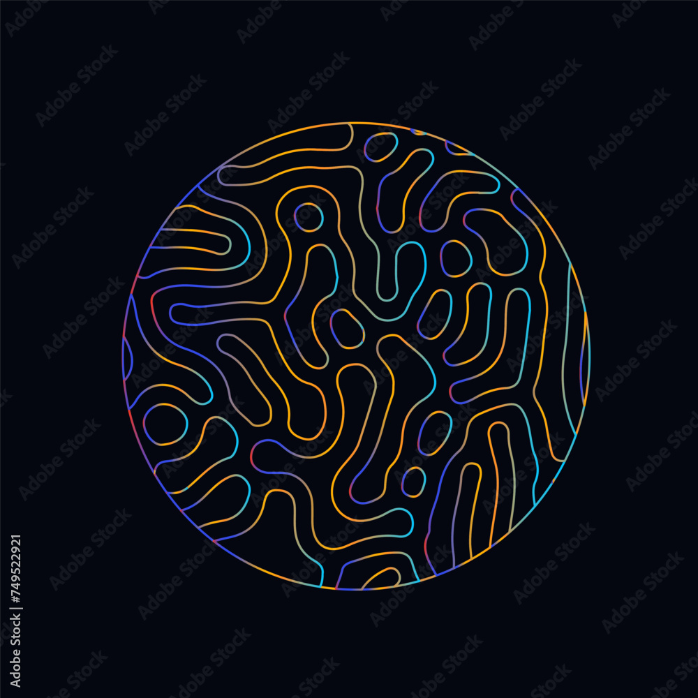 Aufkleber neon holographic circle with warped and glitched texture of lines.