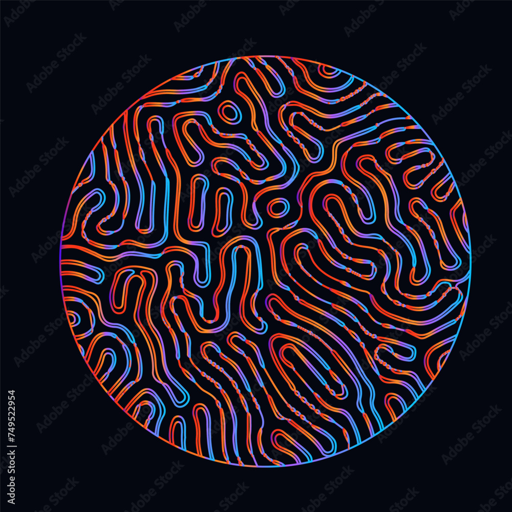Aufkleber neon holographic circle with warped and glitched texture of lines.