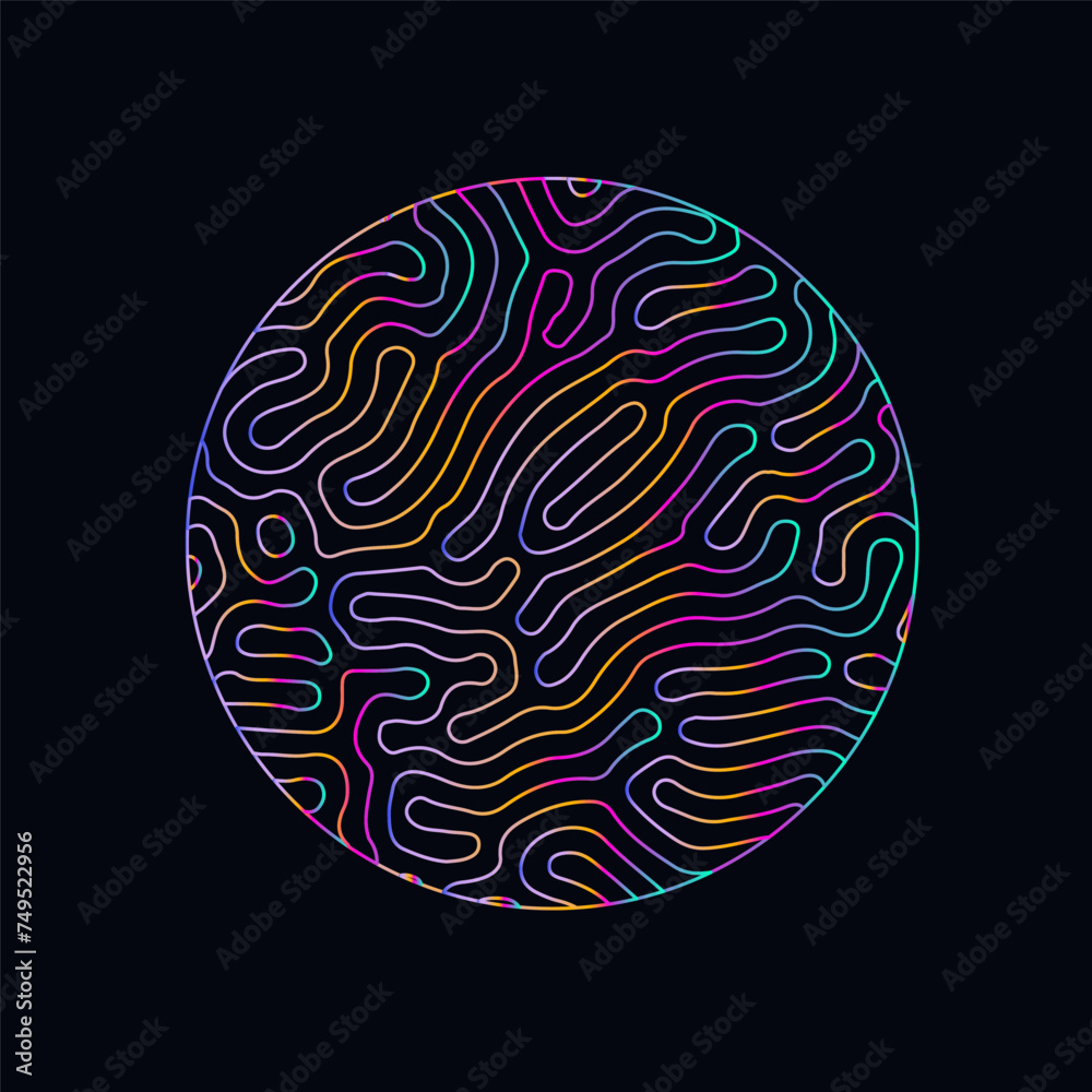 Aufkleber neon holographic circle with warped and glitched texture of lines.