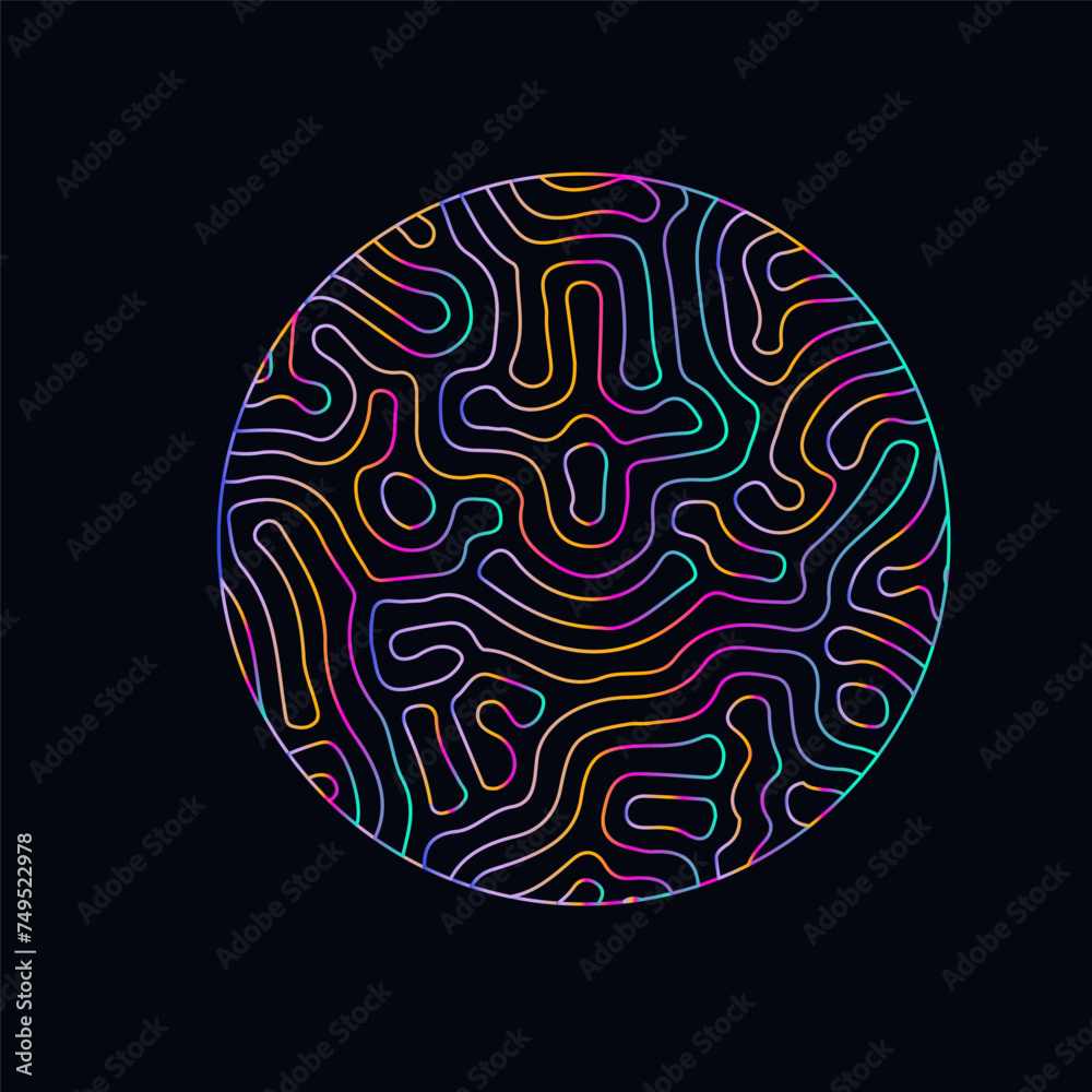 Aufkleber neon holographic circle with warped and glitched texture of lines. template for modern logotype or p