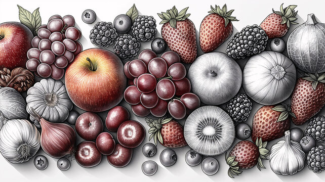 Dibujos en color de frutas y verduras