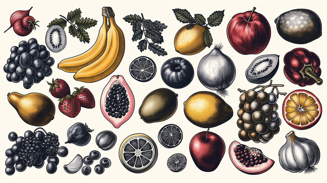 Dibujos en color de frutas y verduras