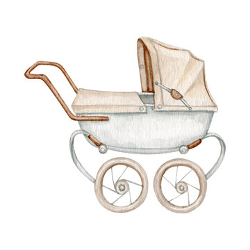 recommend clip art: Watercolor baby stroller clipart illustration