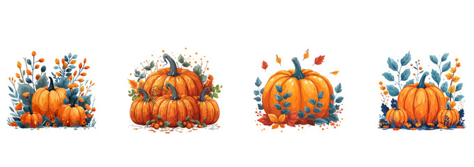 Halloween Pumpkin,  harvest, autumn decoration clipart vector illustration set