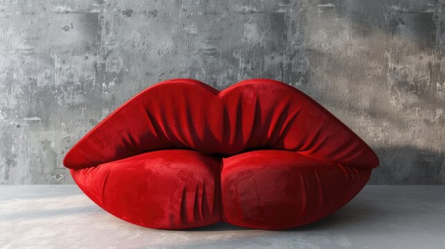 red sofa in the form of lips as an eye-catching interior focal point