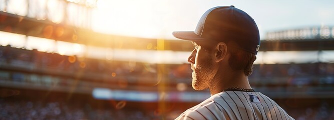 Professional baseball player in action, detailed close-up at the stadium under the afternoon sun, epitomizing teamwork and athletic skill. - obrazy, fototapety, plakaty