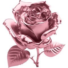 Render of a pink rose. Rose gold, rose flower made of rose gold. 