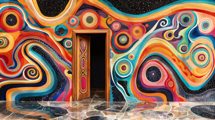Psychedelic Wall Art with Swirling Colors - Doors to Perception Concept - obrazy, fototapety, plakaty