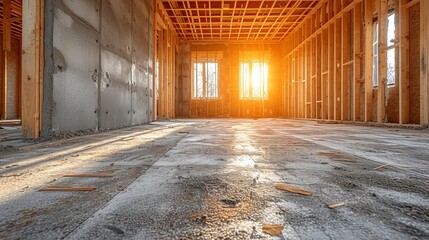 Sunlit Construction Frame of a New Building