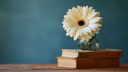 Foto op Canvas Vintage books and gerbera flower on wooden table, stock photo © soysuwan123