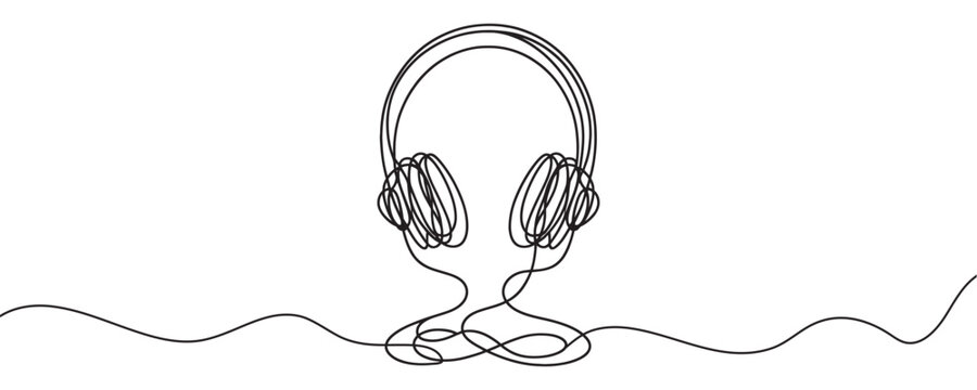 recommend clip art: Single line drawing of headphones. vector illustration. Continuous line drawing of headphones musical sound wave.