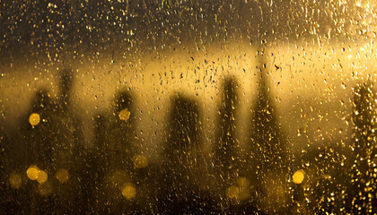 Raining on Window in a City Bokeh background 