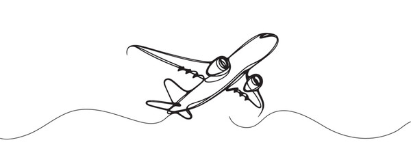 One line airplane, one continuous line airplane vector illustration, travel and tourism concept