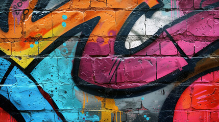 Bright graffiti on brick wall. Close up abstract background