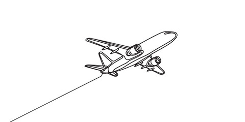 One line airplane, one continuous line airplane vector illustration, travel and tourism concept