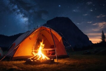 Fototapeta na wymiar Unforgettable Escapes: Camping Under a Starry Sky Awaits and campfire 