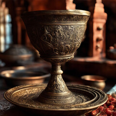 Carved bowl in oriental style. - obrazy, fototapety, plakaty