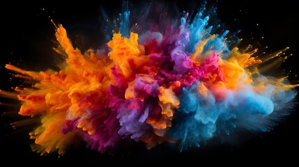 Obraz premium Explosion of colored powder on black background
