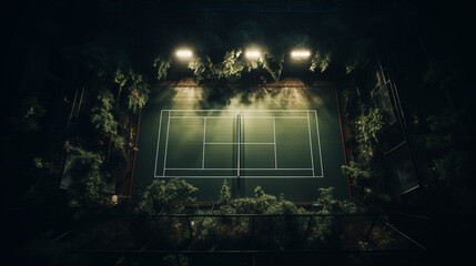 Night aerial photo of outdoor tennis courts - obrazy, fototapety, plakaty