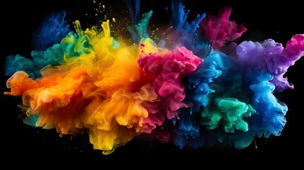 Explosion of colored powder on black background
