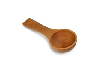 Empty wooden spoon isolated on white background. Natural kitchenware