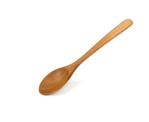 Empty wooden spoon isolated on white background. Natural kitchenware