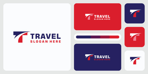 Letter T initial vector logo design with cutting lines as a road.