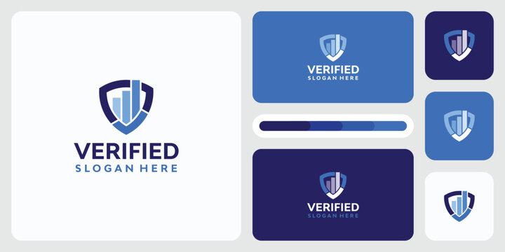 Growth graph and shield vector logo design with check mark at the bottom of the shield.