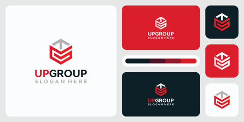 Vector logo design in the shape of an arrow and the initial letter G in a geometric hexagon shape with a modern, simple, clean and abstract style.