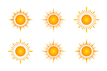 Set of gradient yellow sun vector design