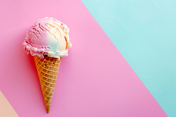 Ice Cream Cone on Pink and Blue Background