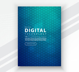 Poster brochure cover banner presentation layout template, Technology digital futuristic internet network connection green blue background, Abstract cyber future tech communication Ai big data science