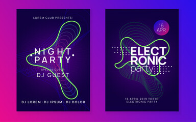 Trance event. Dynamic fluid shape and line. Digital concert invitation set. Neon trance event flyer. Techno dj party. Electro dance music. Electronic sound. Club fest poster.
