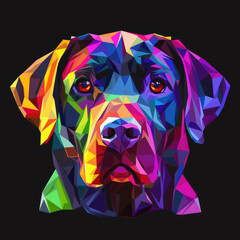 Portrait rainbow labrador black background, polygon design for printing on a T-shirt, mug, notebook