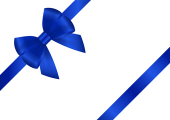 Blue Ribbon Bow. Vector Illustration Isolated on White Background. 