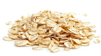oat flakes isolated on a white background, emphasizing the versatility of this breakfast ingredient for oatmeal and granola.