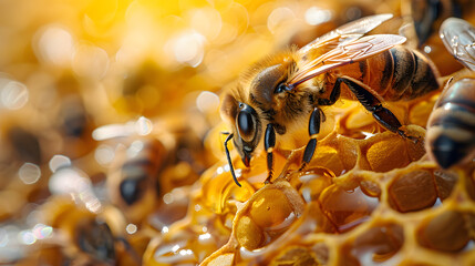 Scene filled with bees and honey - obrazy, fototapety, plakaty