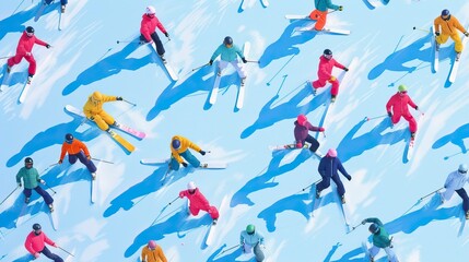 Snowboarders and skiers ride in the ski resort pattern Background