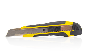 Utility knife close up isolated on white background
