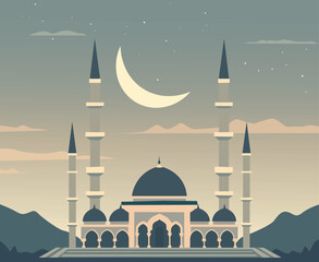 mosque with moon Ramadan theme illustration