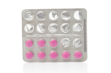 Tablets package close up isolated on white background