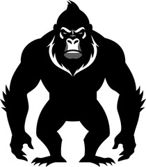 Powerful Gorilla Silhouette Vector Illustration, Jungle King Ape in Isolated Background, Wild Primate Graphic Design for Safari, Wildlife Art, and Nature Themes, Monochrome Monkey Symbol